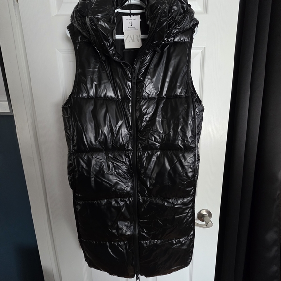 NWT Zara Black Long Puffer Vest - Picture 3 of 8